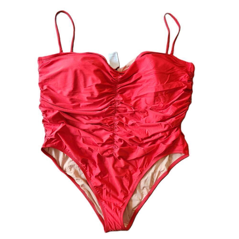 J Crew Red One Piece Ruched Swimsuit Size 3X